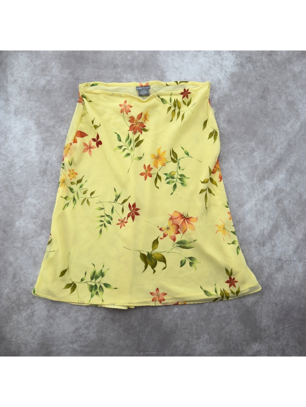 Vintage Pierre Cardin Yellow Floral Sheer Midi Skirt Size L Y2K